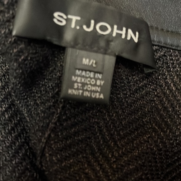 St. John Knit Leather Trimmed Sweater Jacket - Picture 6 of 7